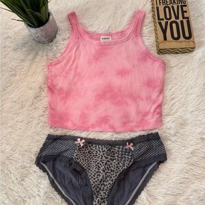 NWT Victoria's Secret Pink Crop Tank Top with Built in Bra and Panty Bundle